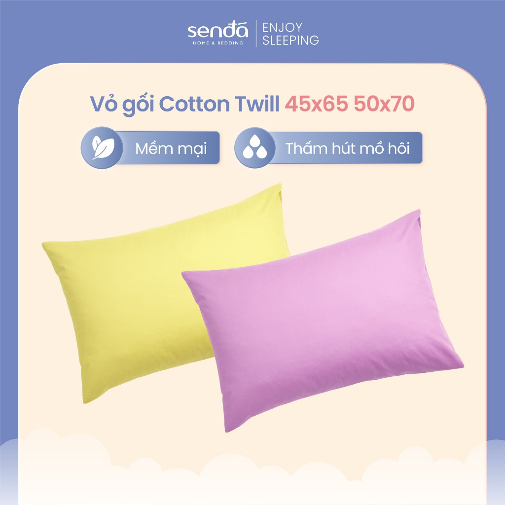 Vỏ gối Cotton Twill Hàn Quốc 50x70 45x65 cm Sen Đá Home Bedding trơn màu, bao áo gối nằm cotton 40s thô lụa cao cấp