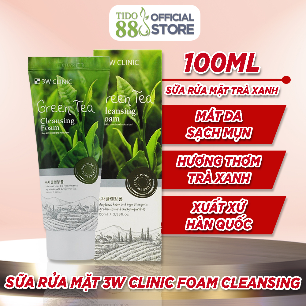 Sữa rửa mặt 3W CLINIC foam cleansing chiết xuất thành phần tự nhiên giàu dưỡng chất Hàn Quốc 100ml