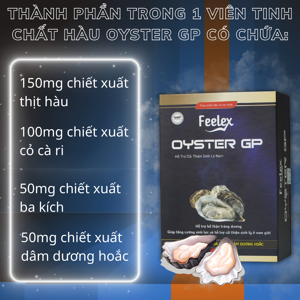 Tinh chất hàu biển cao cấp Feelex Oyster GP tăng cường sinh lý nam  hộp 60 viên