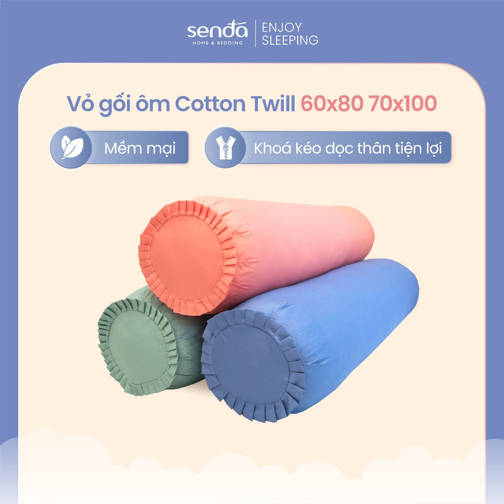 Vỏ gối ôm Cotton Twill Hàn Quốc 60x80 70x100 35x100cm Sen Đá Home Bedding trơn màu cao cấp, bao áo dây kéo khóa thô lụa