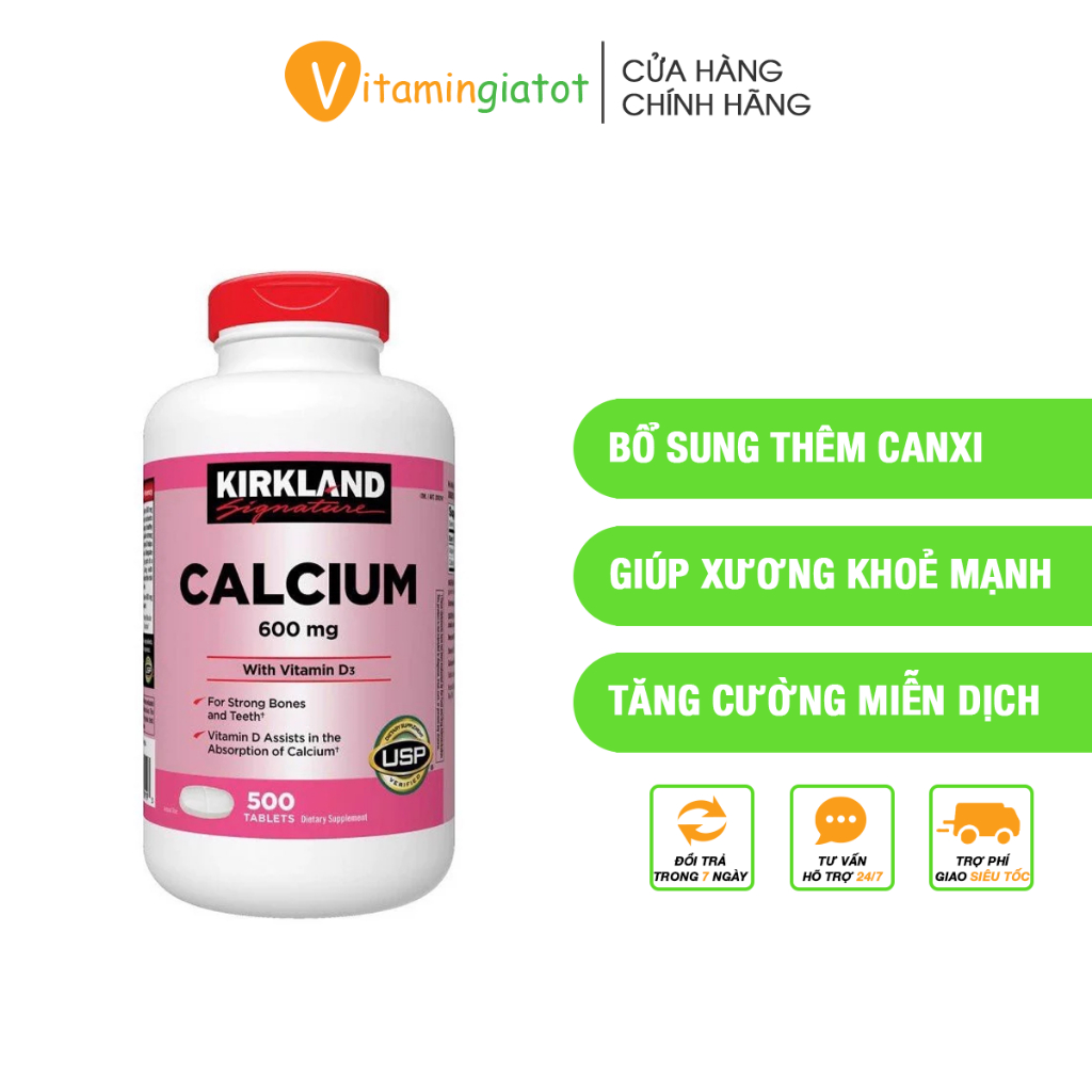 [Date 10/25] Viên uống bổ sung Canxi Kirkland Calcium 600mg Vitamin D3 500 viên