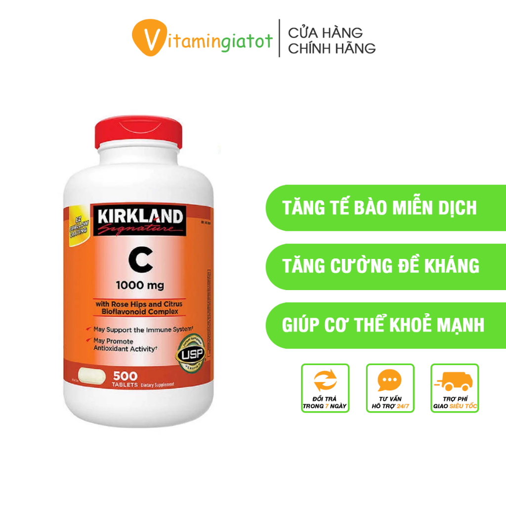 Viên Uống Bổ Sung Vitamin C Kirkland Tăng Hệ Miễn Dịch & Trắng Da Mỹ 1000mg 500 Viên V00344