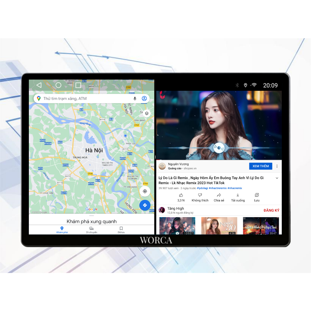 Màn Hình Android Ô TÔ WORCA 13.1 inch/ Chip 8 Ram 4G+64G SIM4G/IPS/DSP/2.5D/Carplay/Chia đôi màn hình 4K UHD