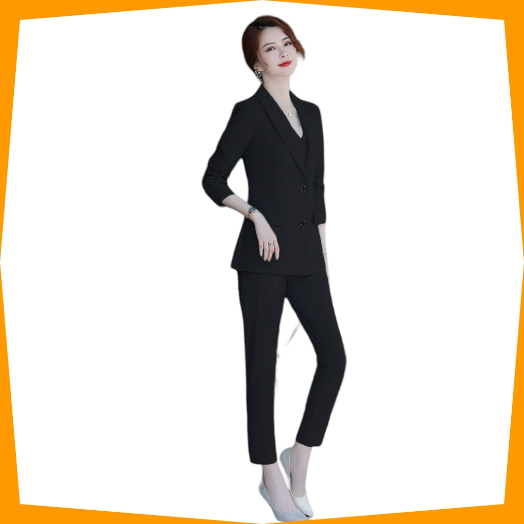 Set Áo Vest Tay Dài + Quần Dài + Ghi Lê TJ33 - Đen