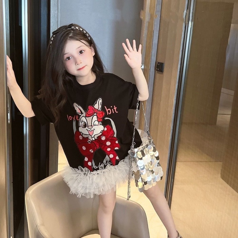(ORDER TAOBAO) Váy TuTu Áo thun cotton dành cho bé gái phối lưới hoạ tiết hoạt hình phong cách Hàn Quốc