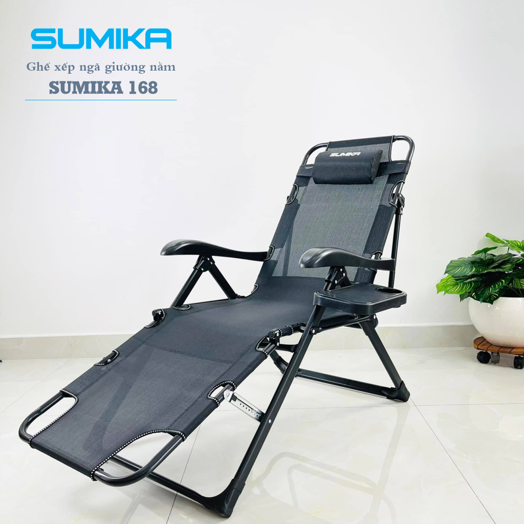 Ghế xếp thư giãn SUMIKA 168, có thể ngã giường nằm, vải lưới thoáng mát