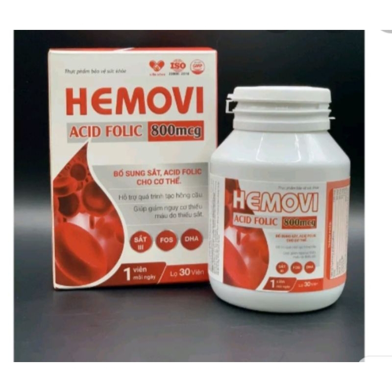 Hemovi acid folic bổ sung sắt ,acis folic cho cơ thể lọ 30 viên