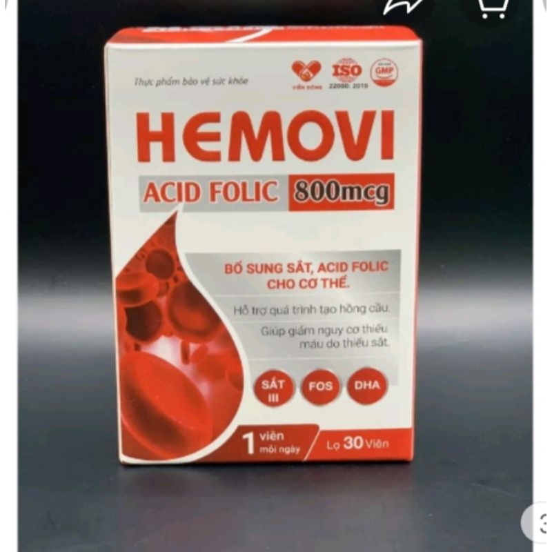 Hemovi acid folic bổ sung sắt ,acis folic cho cơ thể lọ 30 viên