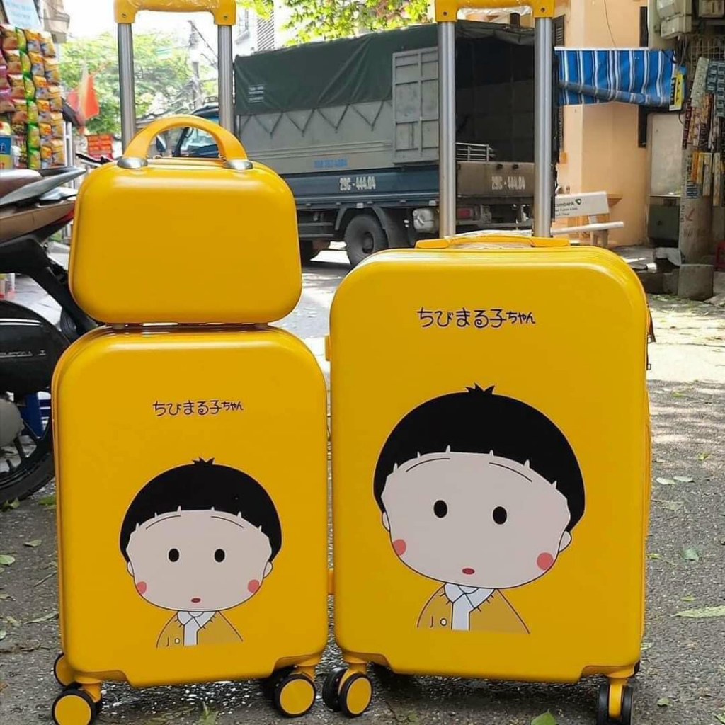 Vali Kéo Chibi In Hình Cute - Vali Quảng Châu Nhựa Dẻo Abs Size 20+24 inch kèm cốp