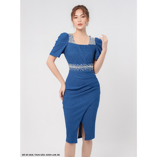 ĐẦM ÔM TAY DÚN CỔ ĐÍNH HẠT SANG TRỌNG - DDD2639