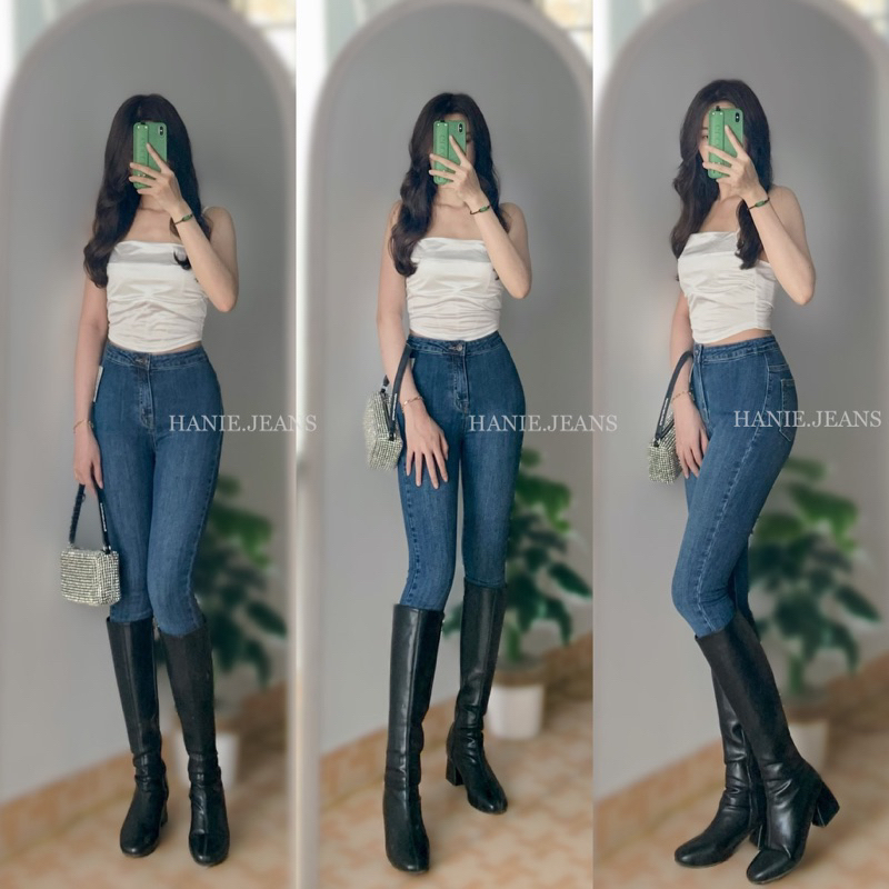 Quần jean nữ lưng cao co giãn TOPSHOP VNXK Dài 95cm, quần bò cạp cao trơn dài from chuẩn siêu hack dáng HANIE JEANS