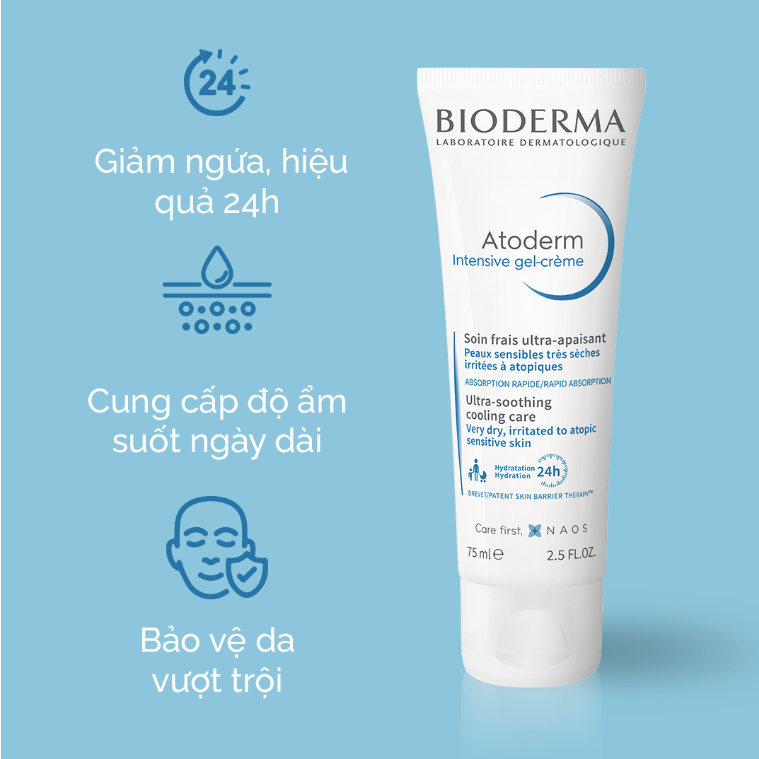 Kem gel dưỡng ẩm dịu nhẹ và chống ngứa chuyên sâu cho da rất khô BIODERMA Atoderm Intensive gel-crème 500ml 75ML