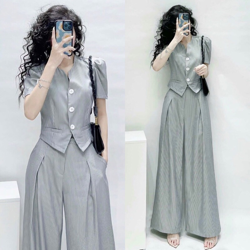 Set áo croptop quần dài ống rộng M.L.XL