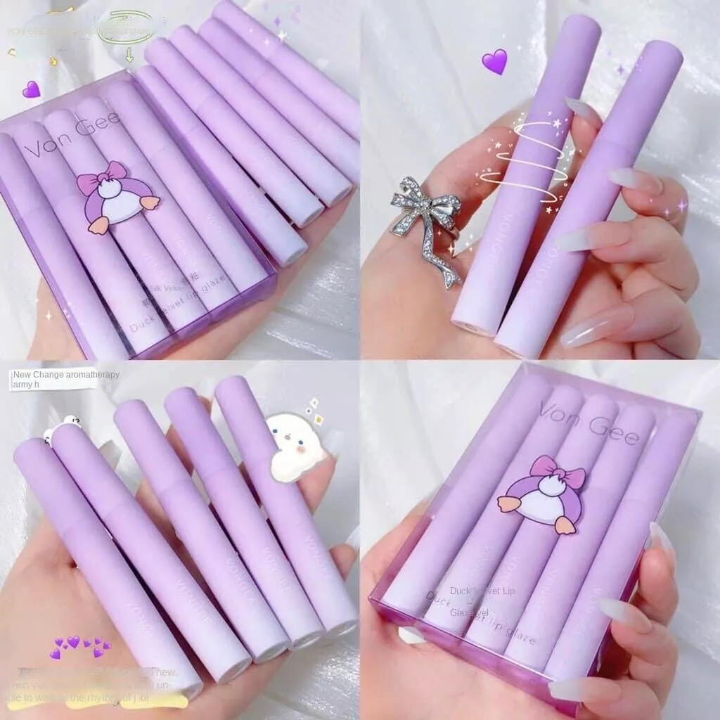 Set 5 Cây Son Nội Địa Trung Nhung Lỳ Von Gee Vịt Tím Cực Cute Lâu Trôi làm mềm môi lên màu xinh