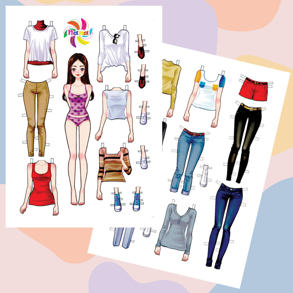 Búp bê giấy thay đồ  phong cách Hàn Quốc giấy cắt thủ công cho bé Combo 6 hình siêu đáng yêu BBG020