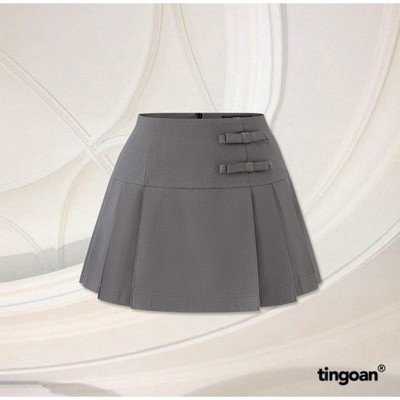 TINGOAN® - Chân váy đính nơ lệch xám xếp ly HANA SKIRT/GR PHIÊN BẢN MỚI NHẤT T6.2026