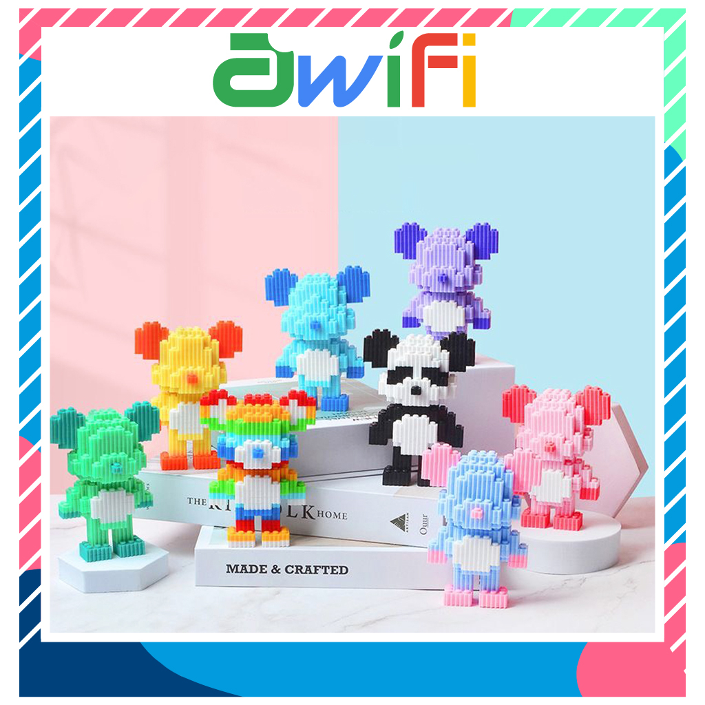 Bộ mô hình đồ chơi lắp ráp 3D xếp hình mini Gấu Bearbrick đứng vui nhộn nhiều màu cao 12cm - Awifi Case Y2-3