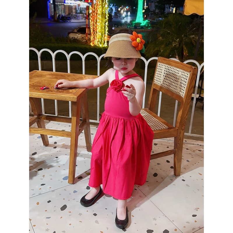 Váy đầm đan chéo cotton phối thô cho bé gái 10-28kg