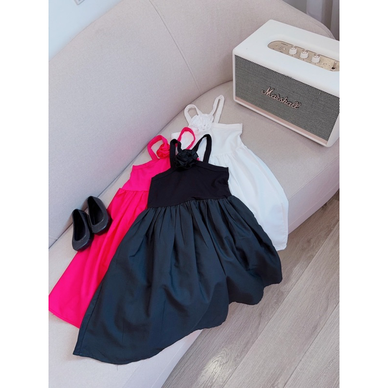 Váy đầm đan chéo cotton phối thô cho bé gái 10-28kg