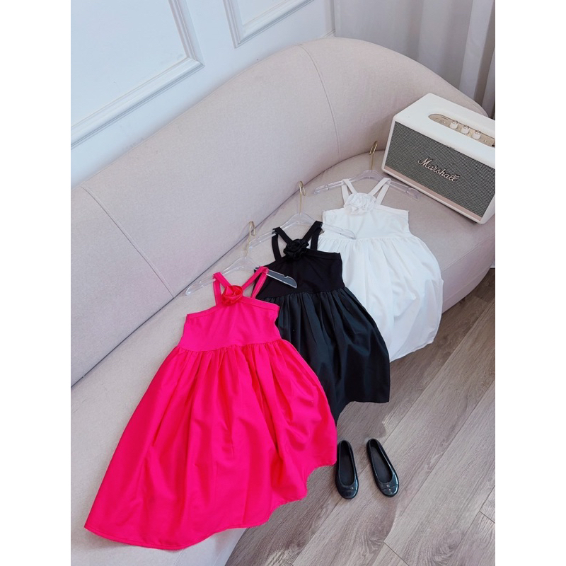 Váy đầm đan chéo cotton phối thô cho bé gái 10-28kg