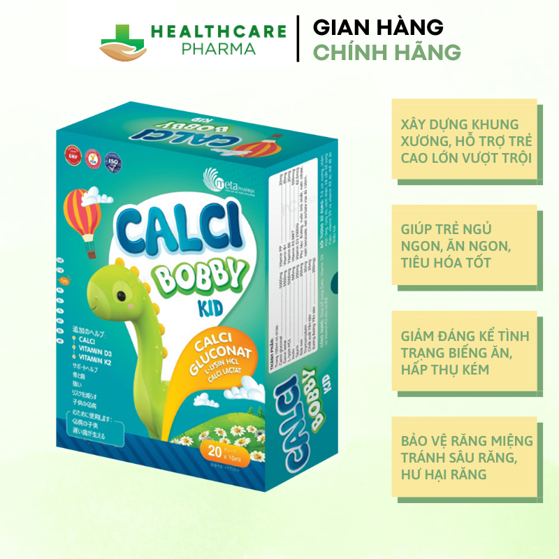 Canxi hữu cơ cho bé CANXI BOBBY KID, bổ sung canxi, D3k2, L lysine giúp xương răng chắc khỏe hộp - Hộp 20 gói * 10ml