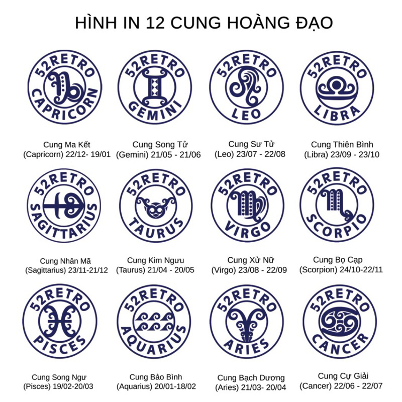 Áo thun nam nữ basic 52ReTroHZ áo thun unisex 12 Cung Hoàng Đạo vải được qua xử lí không co rút áo