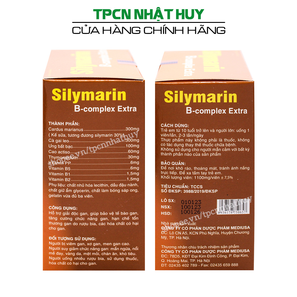 Viên uống bổ gan Silymarin B Complex Extra hỗ trợ giải độc gan, mát gan - Hộp 100 viên