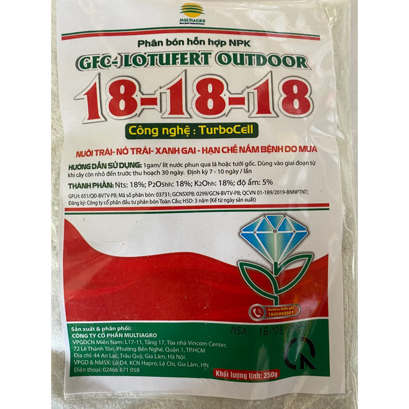 Phân bón lá NPK 18-18-18 Công nghệ TurboCell Gói 250g