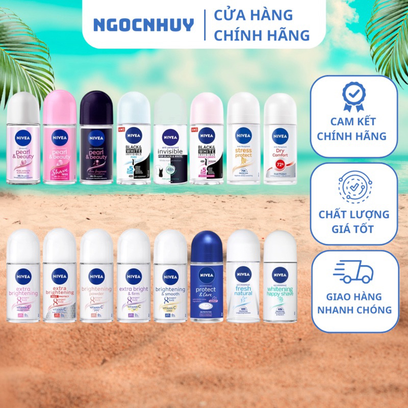 Lăn Khử Mùi Nivea Nữ 50Ml - Ngăn Mồ Hôi, Làm Trắng Sáng, Không Gây Ra Ố Vàng Áo