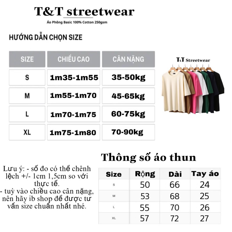Áo thun Trơn Basic T&T Streetwear, Áo thun unisex nam nữ form rộng oversize chất liệu 100% Cotton