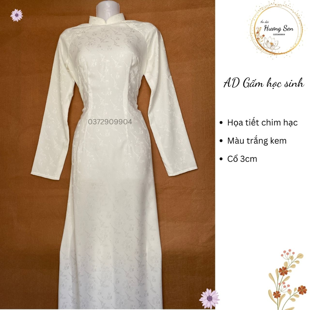 Áo dài gấm học sinh họa tiết chim hạc