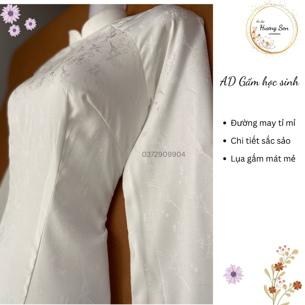 Áo dài gấm học sinh họa tiết chim hạc