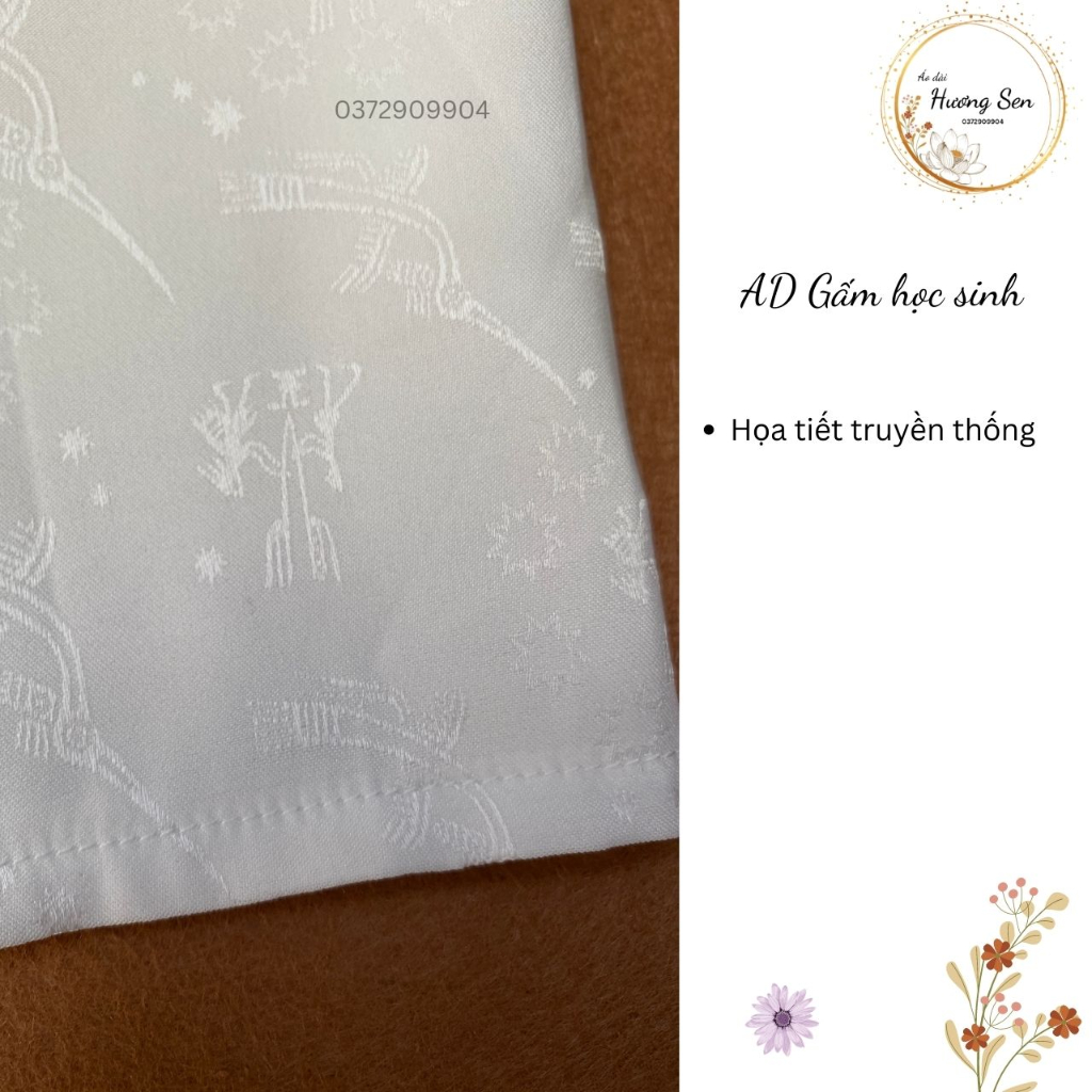 Áo dài gấm học sinh họa tiết chim hạc
