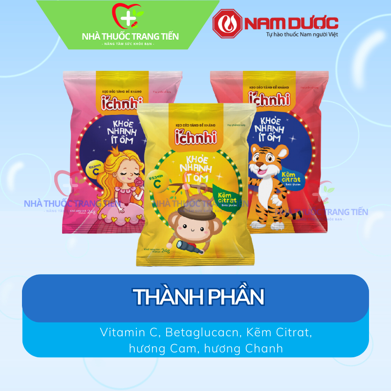 Kẹo dẻo tăng sức đề kháng Ích Nhi  bổ sung vitamin C củng cố hệ miễn dịch, giúp trẻ ăn ngon, hấp thu tốt