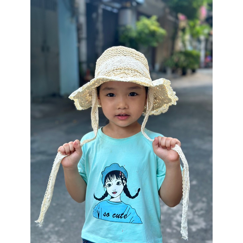 Mũ Cối Đi Biển Dây Ren Dài Siêu Cưng Cho Bé Gái