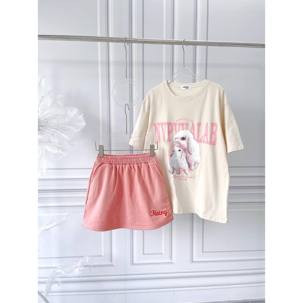 SET ÁO KEM IN HÌNH + QUẦN SHORT HỒNG THÊU CHỮ (TH)