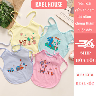 Yếm dãi sơ sinh buộc dây xỏ nách có lót chống thấm cho bé