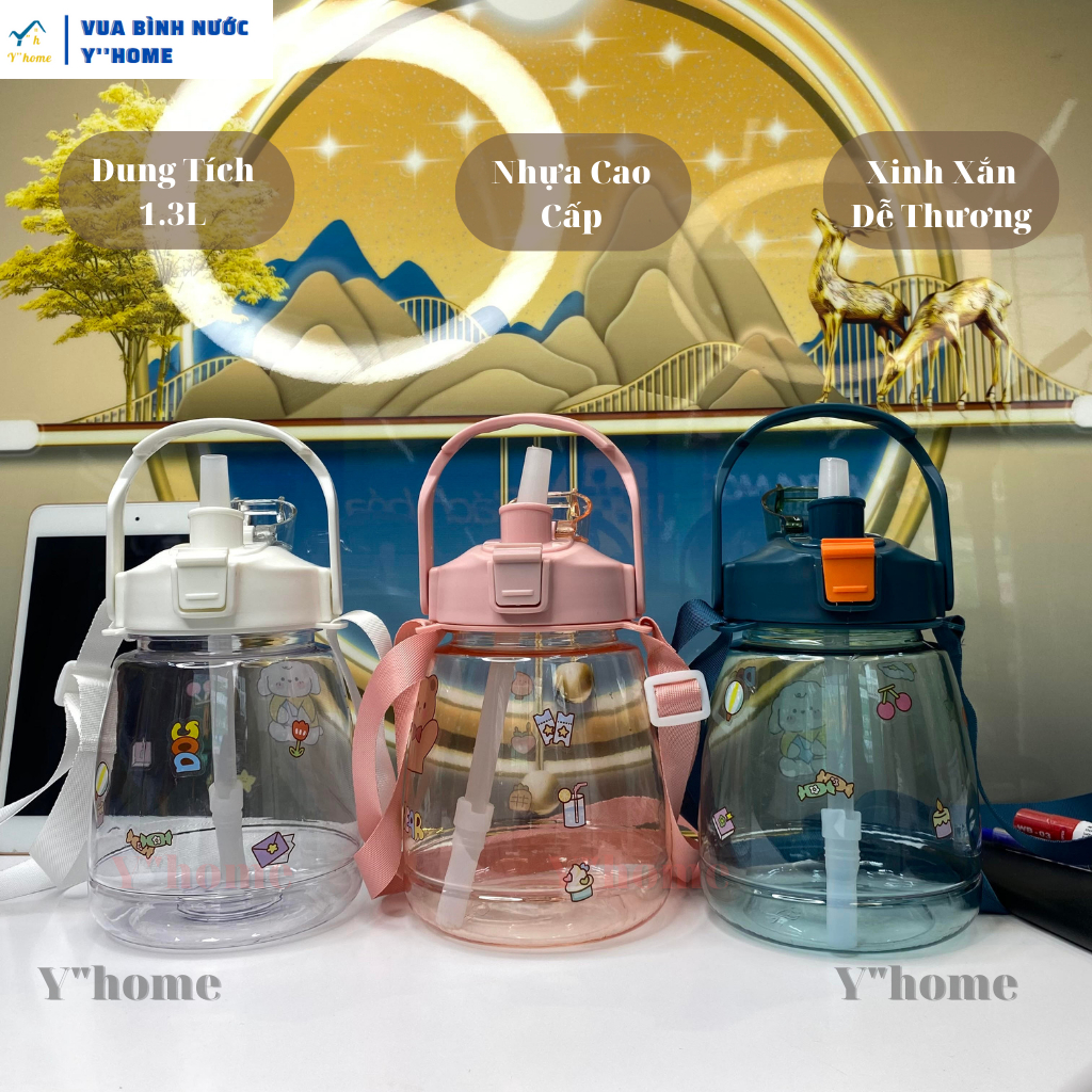 Bình nước trẻ em dung tích lớn 1300ml có ống hút, Bình uống nước cho bé kute kèm tikker 3D, 7 Ngày Đổi Trả! | BigBuy360 - bigbuy360.vn
