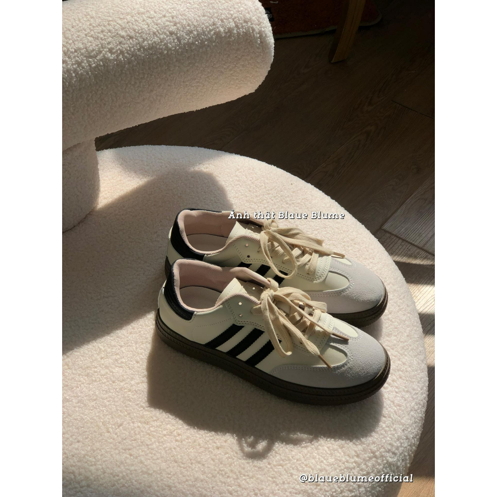 𝐁𝐥𝐚𝐮𝐞𝐁𝐥𝐮𝐦𝐞🦋  + Tặng Tất) Giày vintage sneaker - Giày thể thao ba sọc - Giày buộc dây Hàn Quốc