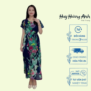 Đầm Trung Niên Sang Trọng Cao Cấp Đẹp Huy Hoàng Anh,Váy Nữ Cho Mẹ Lụa Dự Tiệc Công Sở Trên 30,40 Tuổi Qua Gối Xòe MX90