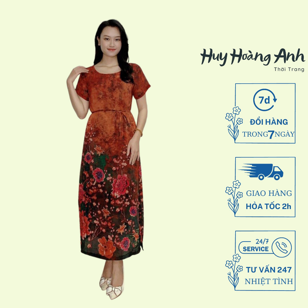 Đầm Trung Niên Sang Trọng Cao Cấp Đẹp Huy Hoàng Anh,Váy Nữ Cho Mẹ Lụa Dự Tiệc Công Sở Trên 30,40 Tuổi Qua Gối Xòe MX92