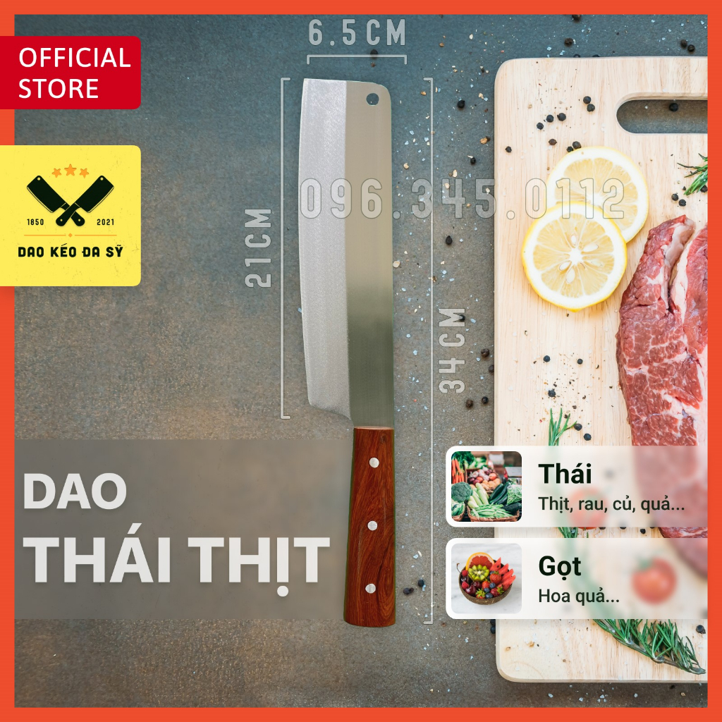 Dao thái nhà bếp - thái thịt, thái rau - Dao Đa Sỹ - thép Nhật trắng không gỉ