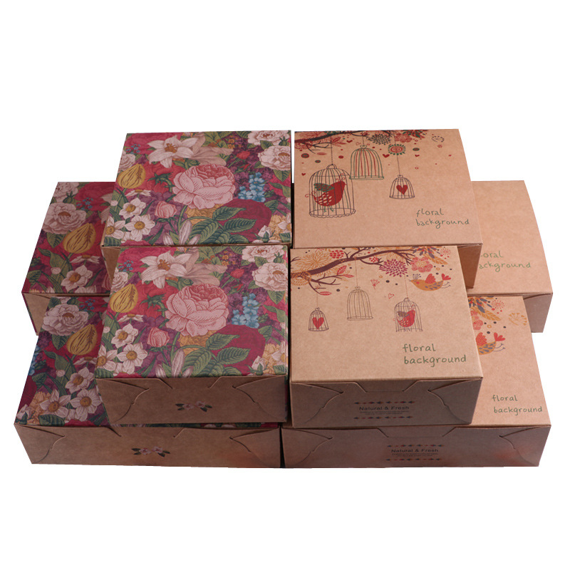 Hộp Đựng Bánh Trung Thu Giấy Kraft Họa Tiết Hoa Và Chim Vintage Kiểu Dáng Sang Trọng Đựng 4 Bánh Hoặc 6 Bánh Loại 50gr