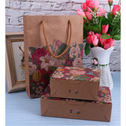 Hộp Đựng Bánh Trung Thu Giấy Kraft Họa Tiết Hoa Và Chim Vintage Kiểu Dáng Sang Trọng Đựng 4 Bánh Hoặc 6 Bánh Loại 50gr