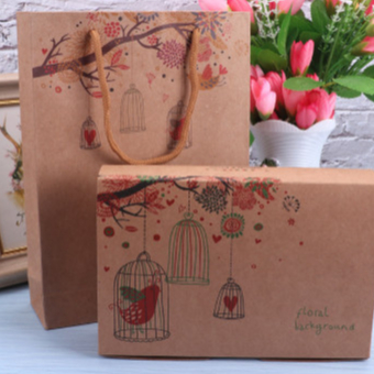 Hộp Đựng Bánh Trung Thu Giấy Kraft Họa Tiết Hoa Và Chim Vintage Kiểu Dáng Sang Trọng Đựng 4 Bánh Hoặc 6 Bánh Loại 50gr