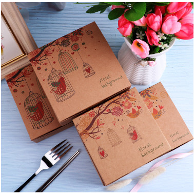 Hộp Đựng Bánh Trung Thu Giấy Kraft Họa Tiết Hoa Và Chim Vintage Kiểu Dáng Sang Trọng Đựng 4 Bánh Hoặc 6 Bánh Loại 50gr