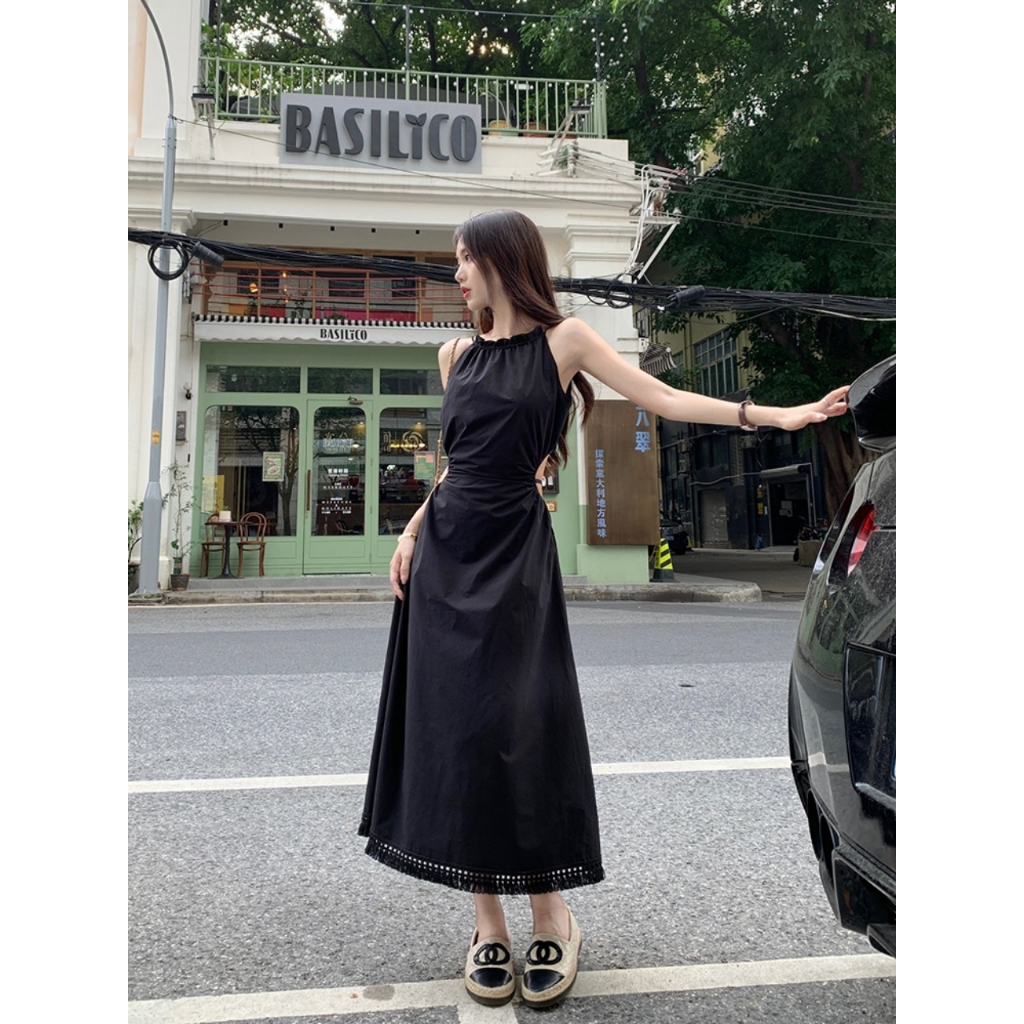 Váy đầm nữ cổ yếm không tay thiết kế khoét eo dáng dài V33