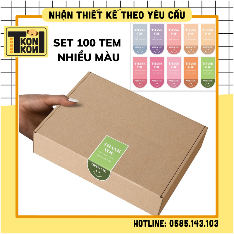 Set 100 Tem Thank You Size 6.5cm x 3cm - Decal Dán Hộp Carton, Tem Dán Niêm Phong Hộp - Cảm Ơn Khách Hàng - MS06