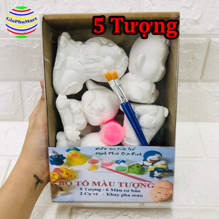 Bộ Tô Tượng Màu Cho Bé - Tượng Tô Màu Kèm Màu Nước, Cọ, Khay Pha Màu
