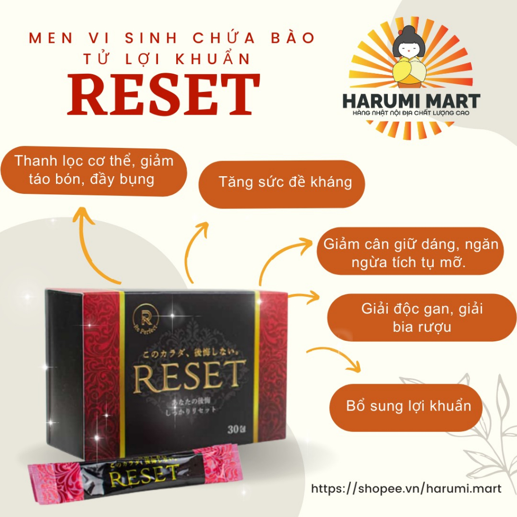 Bột hỗ trợ cải thiện cân nặng, Thanh Lọc Cơ Thể Reset 30 Gói đào thải mỡ thừa từ 80 loại trái cây lên men